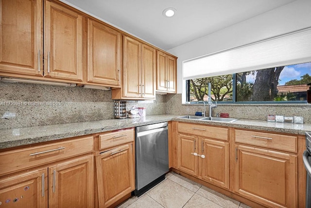 3501 Keyser Ave Unit 43, Hollywood, FL 33021 - kitchen with backsplash, dishwasher, a sink, light tile patterned floors, and recessed lighting