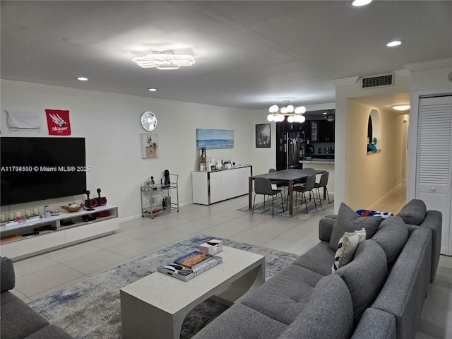 295 Jacaranda Dr Unit 20, Plantation, FL 33324 - living area featuring an inviting chandelier, crown molding, and light tile patterned floors