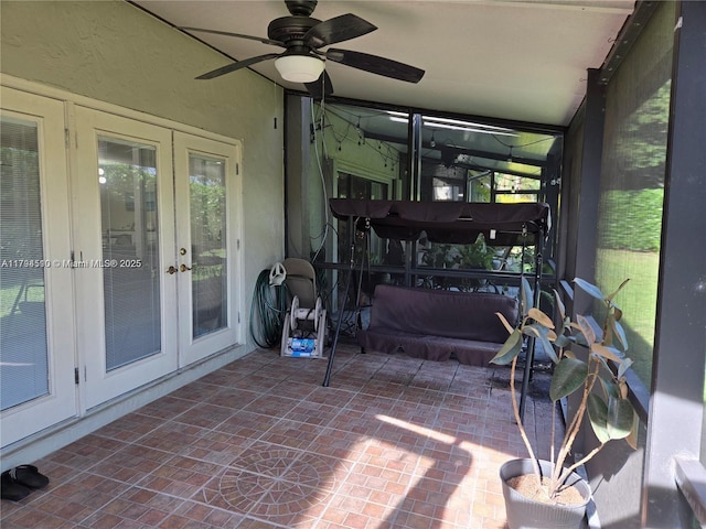 295 Jacaranda Dr Unit 20, Plantation, FL 33324 - sunroom / solarium featuring a ceiling fan and french doors