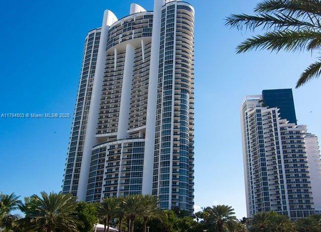 view of building exterior with a city view