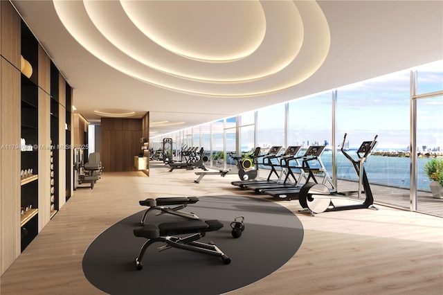 7940 W Dr Unit 1604, North Bay Village, FL 33141 - workout area featuring a water view, plenty of natural light, and expansive windows
