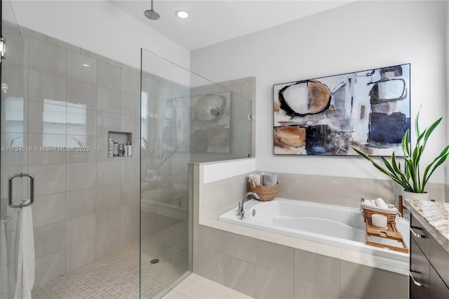 5202 S Sterling Ranch Cir, Davie, FL 33314 - bathroom featuring vanity, a garden tub, and a stall shower