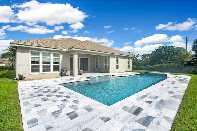 5202 S Sterling Ranch Cir, Davie, FL 33314 - pool featuring area for grilling, a lawn, and a patio area