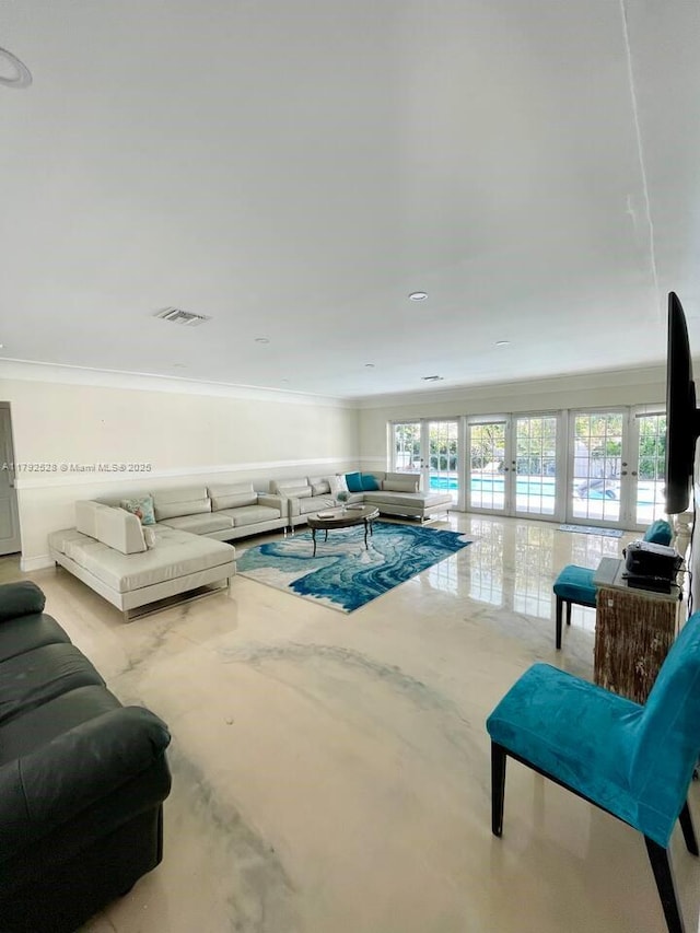 416 N Rainbow Dr, Hollywood, FL 33021 - living room featuring french doors and ornamental molding