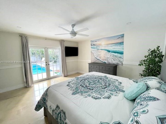 416 N Rainbow Dr, Hollywood, FL 33021 - bedroom featuring access to exterior, french doors, and a ceiling fan