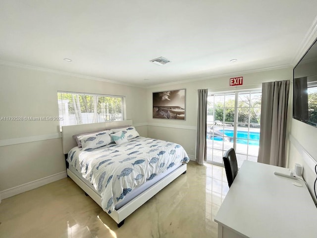 416 N Rainbow Dr, Hollywood, FL 33021 - bedroom featuring access to exterior, multiple windows, and crown molding