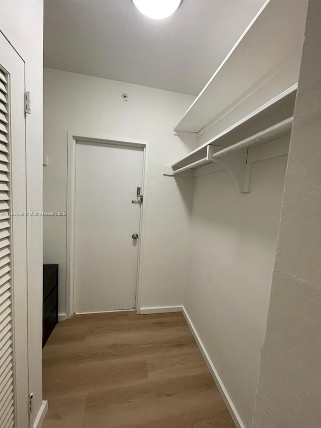 walk in closet featuring wood finished floors