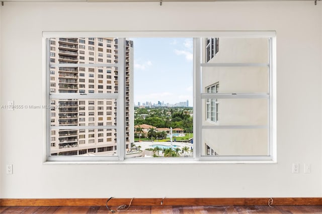 interior details featuring a city view