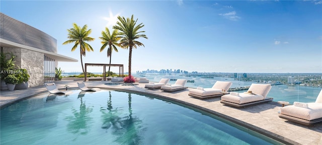 7940 W Dr Unit 1702, North Bay Village, FL 33141 - pool featuring a patio and a city view