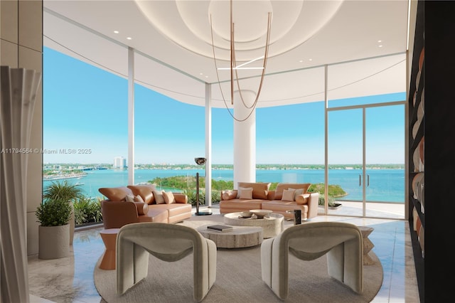 7940 W Dr Unit 1702, North Bay Village, FL 33141 - living area with a water view and a wall of windows