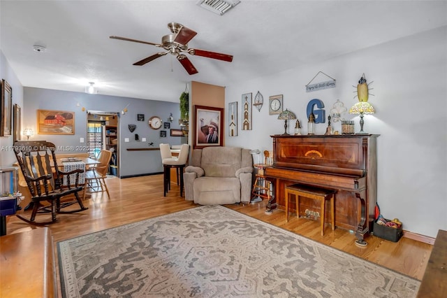 9341 Marine Dr, Cutler Bay, FL 33189 - living area with visible vents, baseboards, ceiling fan, and wood finished floors