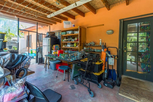 9341 Marine Dr, Cutler Bay, FL 33189 - interior space featuring a healthy amount of sunlight, unfinished concrete floors, and beamed ceiling