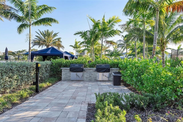 view of patio featuring area for grilling and a grill