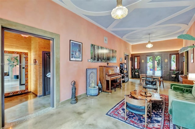 2760 Kirk St, Coconut Grove, FL 33133 - living area featuring baseboards, french doors, and finished concrete floors