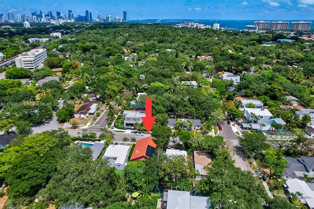 drone / aerial view with a city view