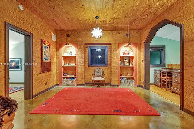 2760 Kirk St, Coconut Grove, FL 33133 - interior space with visible vents, concrete floors, wooden walls, and wood ceiling