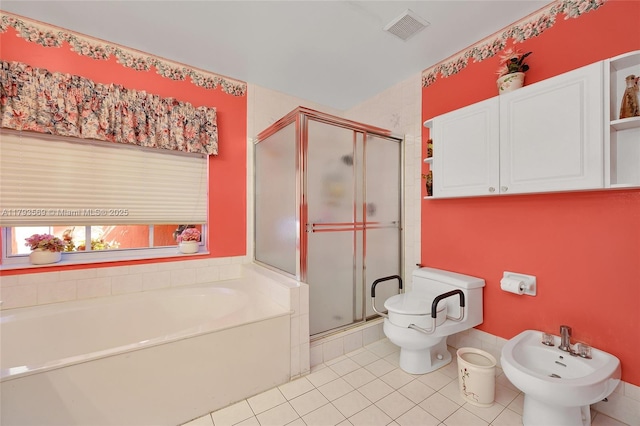 13230 NW 10th St, Miami, FL 33182 - full bath with a garden tub, a bidet, visible vents, a shower stall, and tile patterned floors