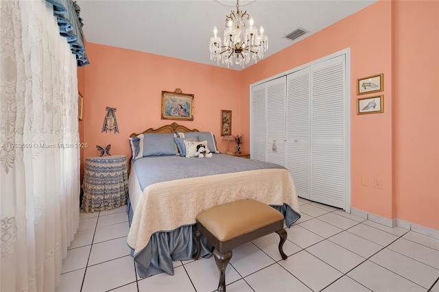 13230 NW 10th St, Miami, FL 33182 - bedroom featuring a closet, light tile patterned floors, a notable chandelier, and visible vents