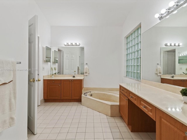 1230 SW 102nd Ave, Pembroke Pines, FL 33025 - bathroom with tile patterned flooring, a sink, a bath, and two vanities