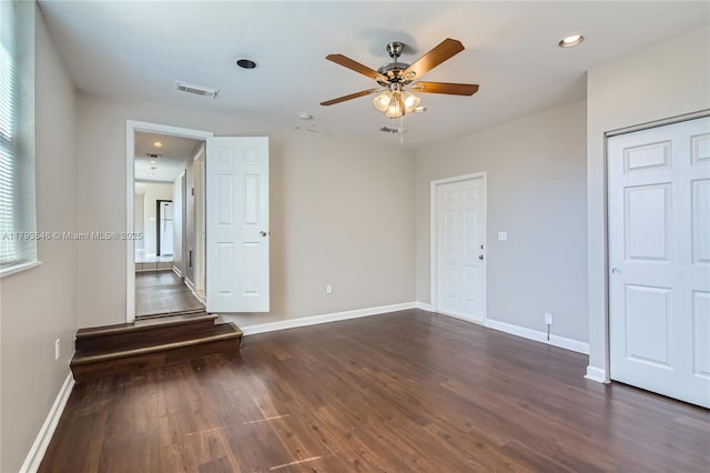 6437 Custer St, Hollywood, FL 33024 - empty room featuring visible vents, baseboards, recessed lighting, a ceiling fan, and dark wood finished floors