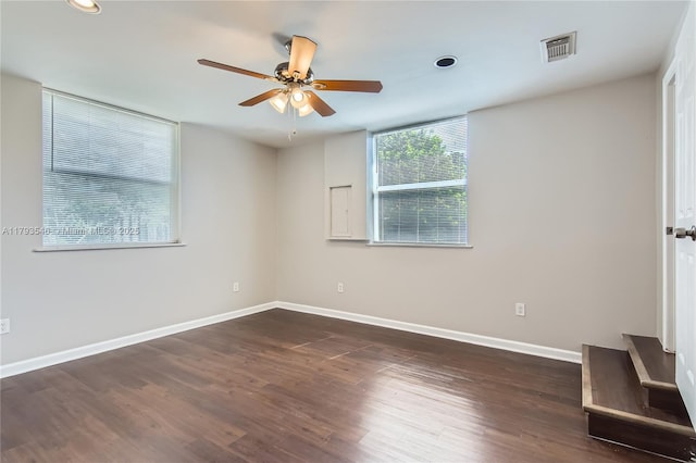 6437 Custer St, Hollywood, FL 33024 - spare room featuring ceiling fan, visible vents, baseboards, recessed lighting, and dark wood-type flooring