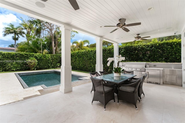 730 Santurce Ave, Coral Gables, FL 33143 - view of pool featuring area for grilling, outdoor dining area, a patio area, a ceiling fan, and a grill