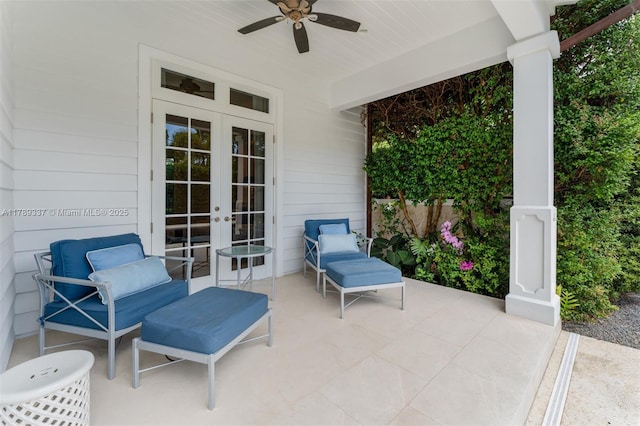 730 Santurce Ave, Coral Gables, FL 33143 - view of patio with a ceiling fan and french doors