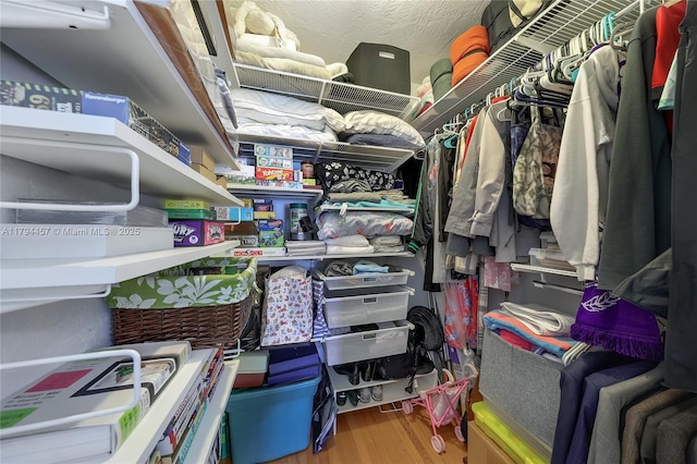 walk in closet with wood finished floors