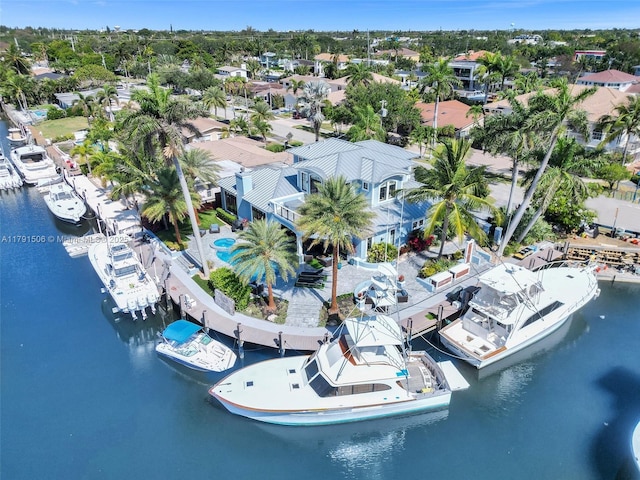 aerial view featuring a water view
