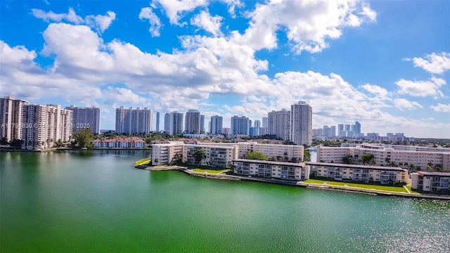 aerial view with a view of city and a water view