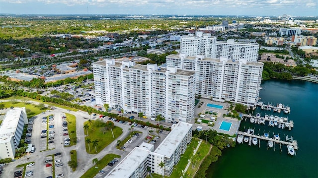 bird's eye view with a water view and a city view