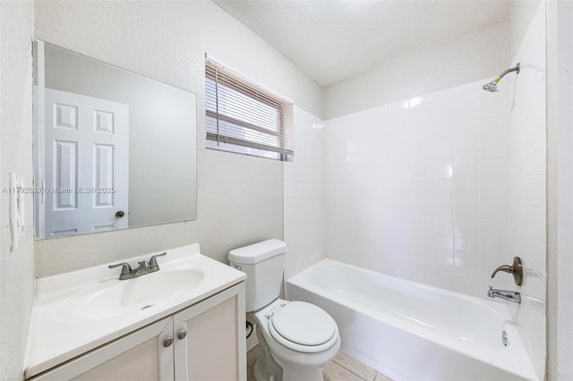 2821 N 74th Ave, Hollywood, FL 33024 - bathroom featuring a textured wall, toilet, vanity, washtub / shower combination, and a textured ceiling