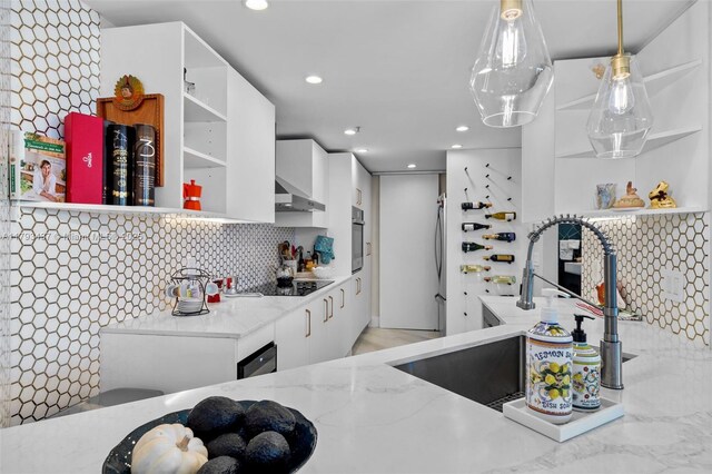 701 Brickell Key Blvd Unit 1812, Miami, FL 33131 - kitchen featuring a sink, white cabinetry, open shelves, and black electric stovetop