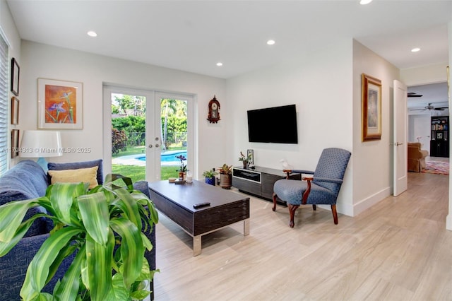10861 SW 126th St, Miami, FL 33176 - living room featuring light wood-style floors, french doors, and recessed lighting