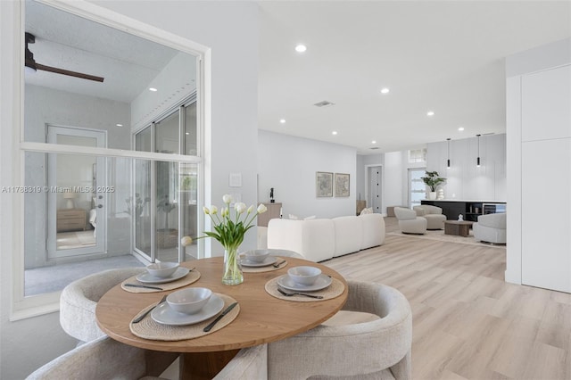 4629 Mariners Cove Dr, Wellington, FL 33449 - dining area featuring light wood finished floors, recessed lighting, and a ceiling fan