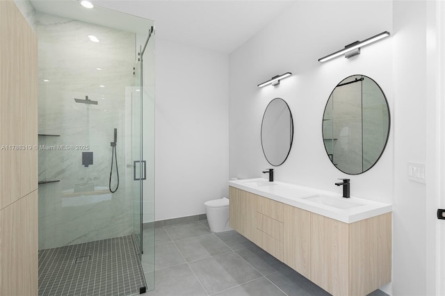 4629 Mariners Cove Dr, Wellington, FL 33449 - full bathroom featuring a marble finish shower, double vanity, and tile patterned floors