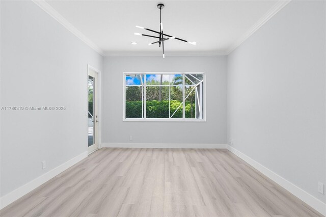 4629 Mariners Cove Dr, Wellington, FL 33449 - spare room featuring crown molding, light wood finished floors, a chandelier, and recessed lighting
