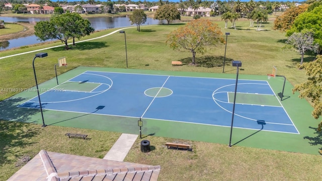 4629 Mariners Cove Dr, Wellington, FL 33449 - view of sport court with a water view, a lawn, and community basketball court