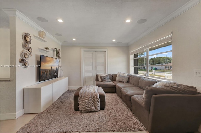 11450 NW 45th Pl, Sunrise, FL 33323 - living room featuring baseboards, ornamental molding, and recessed lighting