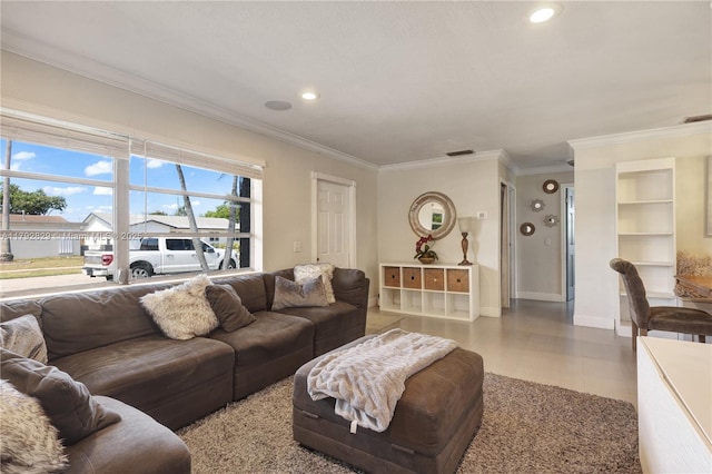 11450 NW 45th Pl, Sunrise, FL 33323 - living room featuring crown molding, recessed lighting, baseboards, and visible vents