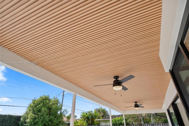 exterior details featuring ceiling fan
