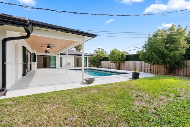 3420 NE 26th Ave, Lighthouse Point, FL 33064 - view of pool with a ceiling fan, a fenced backyard, and a patio