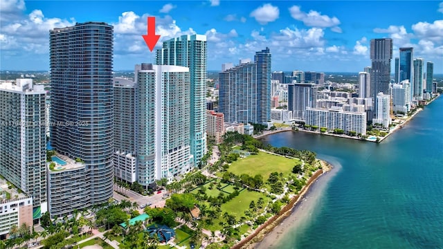 exterior space with a water view