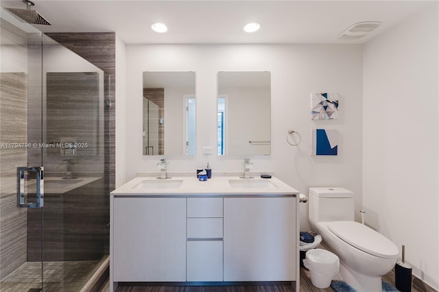 full bath featuring a sink, a shower stall, and toilet
