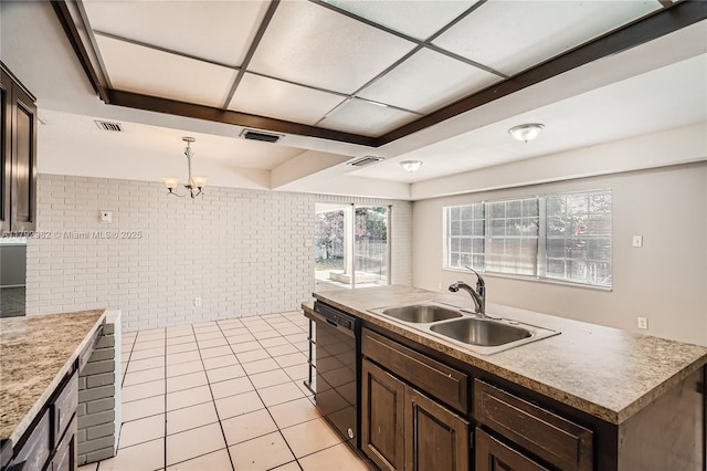 4109 NW 79th Ave, Coral Springs, FL 33065 - kitchen featuring black dishwasher, dark brown cabinets, a chandelier, and a sink