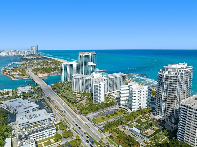 aerial view with a view of city and a water view