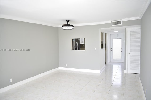 9900 Sunrise Lakes Blvd Unit 309, Sunrise, FL 33322 - spare room with baseboards, ornamental molding, light tile patterned floors, and visible vents