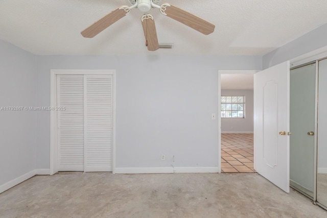3710 Harrison St Unit 1, Hollywood, FL 33021 - unfurnished bedroom featuring baseboards, a textured ceiling, ceiling fan, and unfinished concrete flooring