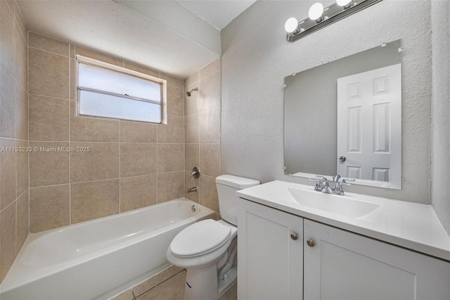 5411 SW 43rd Ter, Dania Beach, FL 33314 - full bath with a textured wall, tile patterned flooring, vanity, toilet, and tub / shower combination