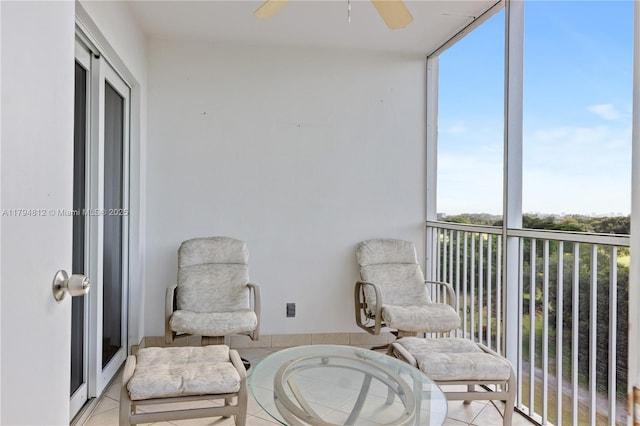 balcony with ceiling fan